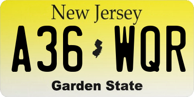 NJ license plate A36WQR