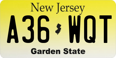 NJ license plate A36WQT