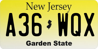 NJ license plate A36WQX