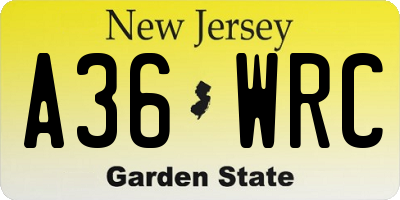 NJ license plate A36WRC