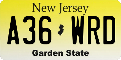 NJ license plate A36WRD
