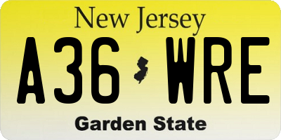 NJ license plate A36WRE