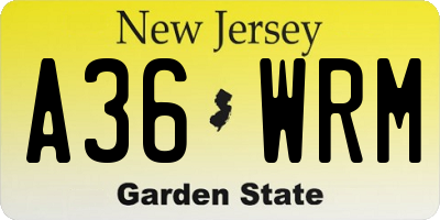 NJ license plate A36WRM