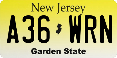 NJ license plate A36WRN