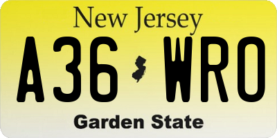 NJ license plate A36WRO
