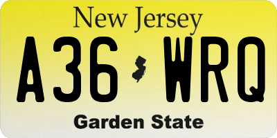 NJ license plate A36WRQ