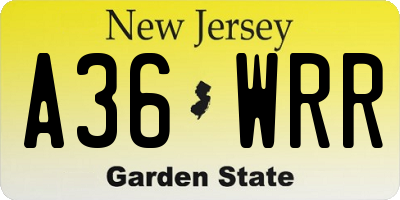 NJ license plate A36WRR