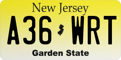 NJ license plate A36WRT