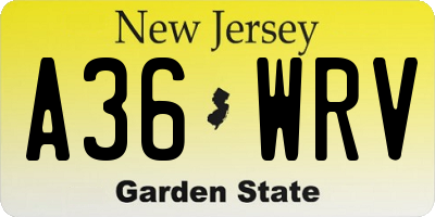 NJ license plate A36WRV