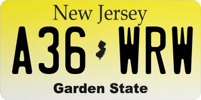 NJ license plate A36WRW