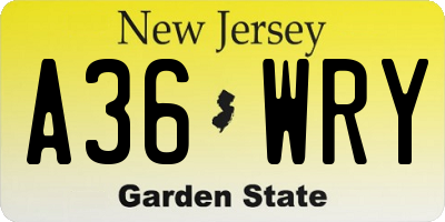NJ license plate A36WRY