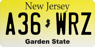 NJ license plate A36WRZ