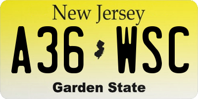 NJ license plate A36WSC