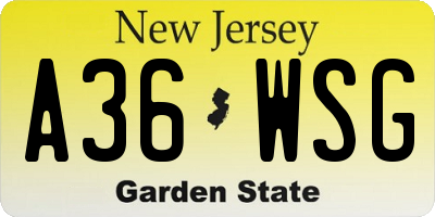 NJ license plate A36WSG