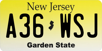 NJ license plate A36WSJ