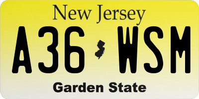 NJ license plate A36WSM