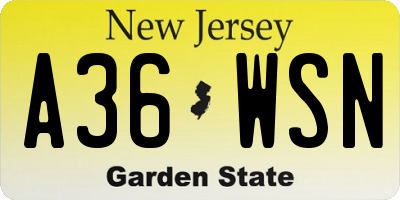 NJ license plate A36WSN