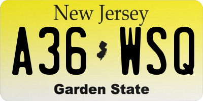 NJ license plate A36WSQ