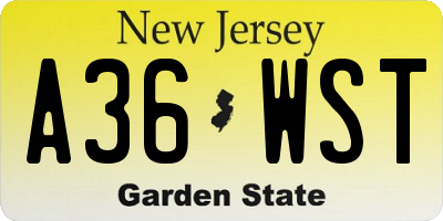 NJ license plate A36WST