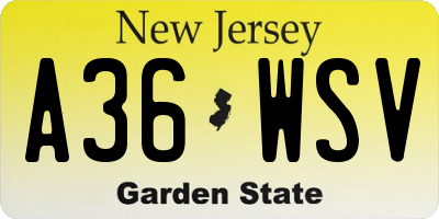 NJ license plate A36WSV