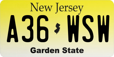 NJ license plate A36WSW