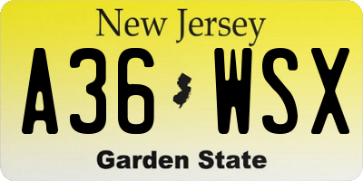 NJ license plate A36WSX