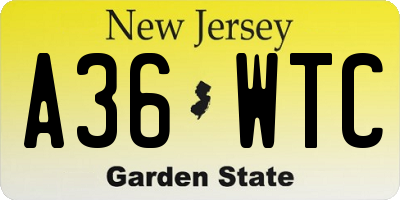 NJ license plate A36WTC