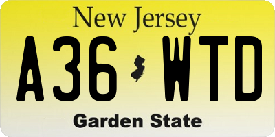NJ license plate A36WTD