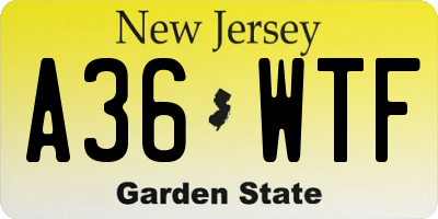 NJ license plate A36WTF