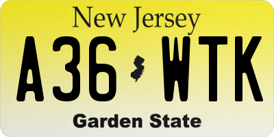 NJ license plate A36WTK