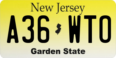 NJ license plate A36WTO