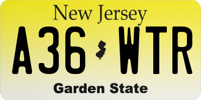 NJ license plate A36WTR