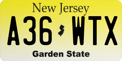 NJ license plate A36WTX
