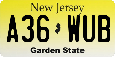 NJ license plate A36WUB
