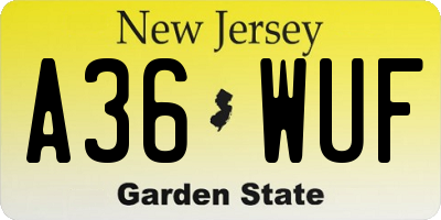 NJ license plate A36WUF