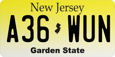 NJ license plate A36WUN