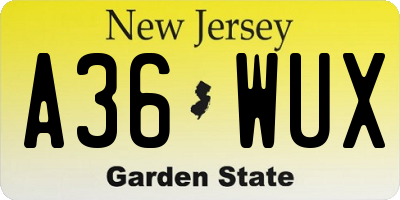 NJ license plate A36WUX