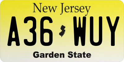 NJ license plate A36WUY