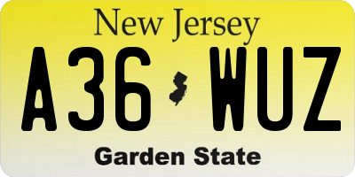 NJ license plate A36WUZ