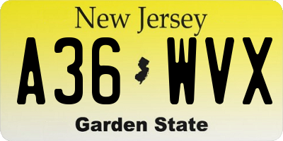 NJ license plate A36WVX