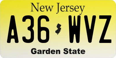NJ license plate A36WVZ