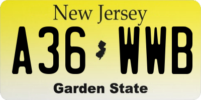 NJ license plate A36WWB