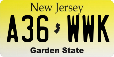 NJ license plate A36WWK
