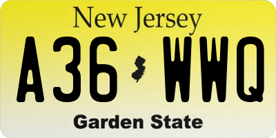 NJ license plate A36WWQ
