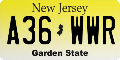 NJ license plate A36WWR
