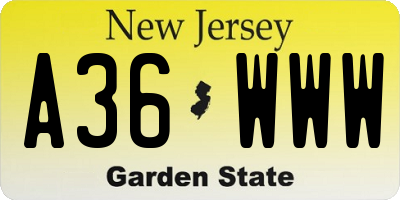 NJ license plate A36WWW