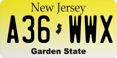 NJ license plate A36WWX