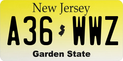 NJ license plate A36WWZ