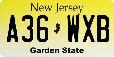 NJ license plate A36WXB
