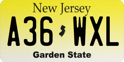 NJ license plate A36WXL